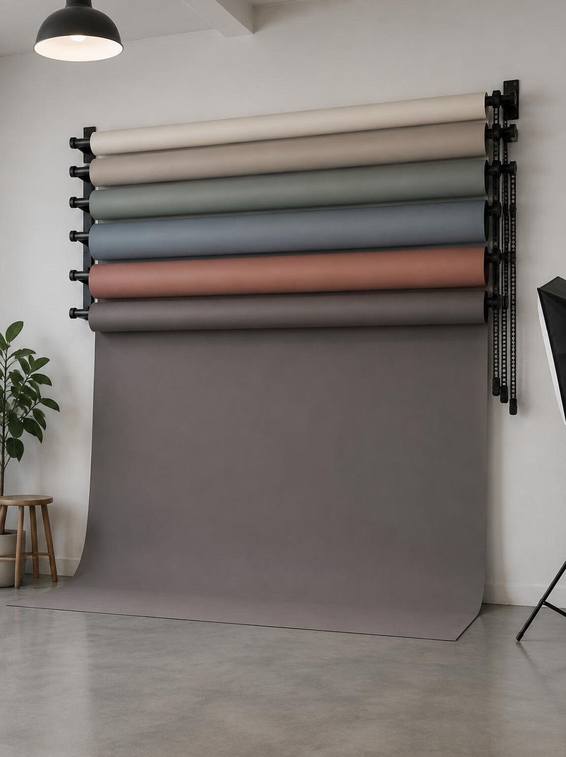 Rolls of coloured photography backdrop paper