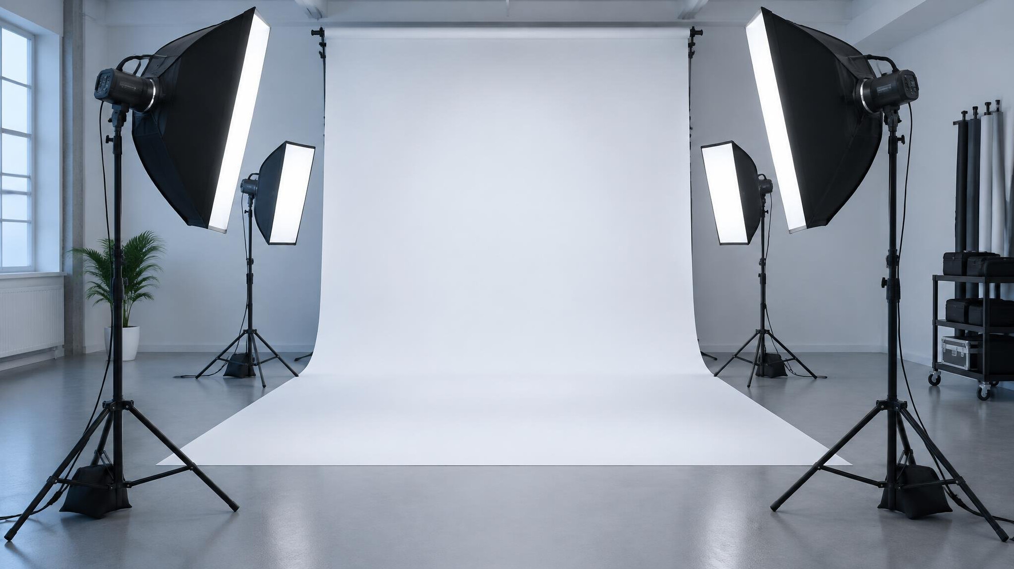Softbox lighting equipment set up in a photography studio