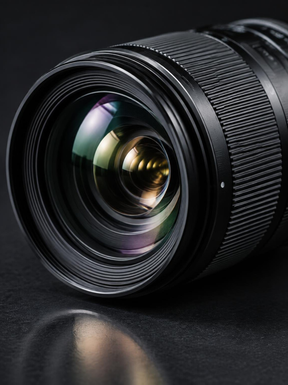 Close-up of a professional camera lens