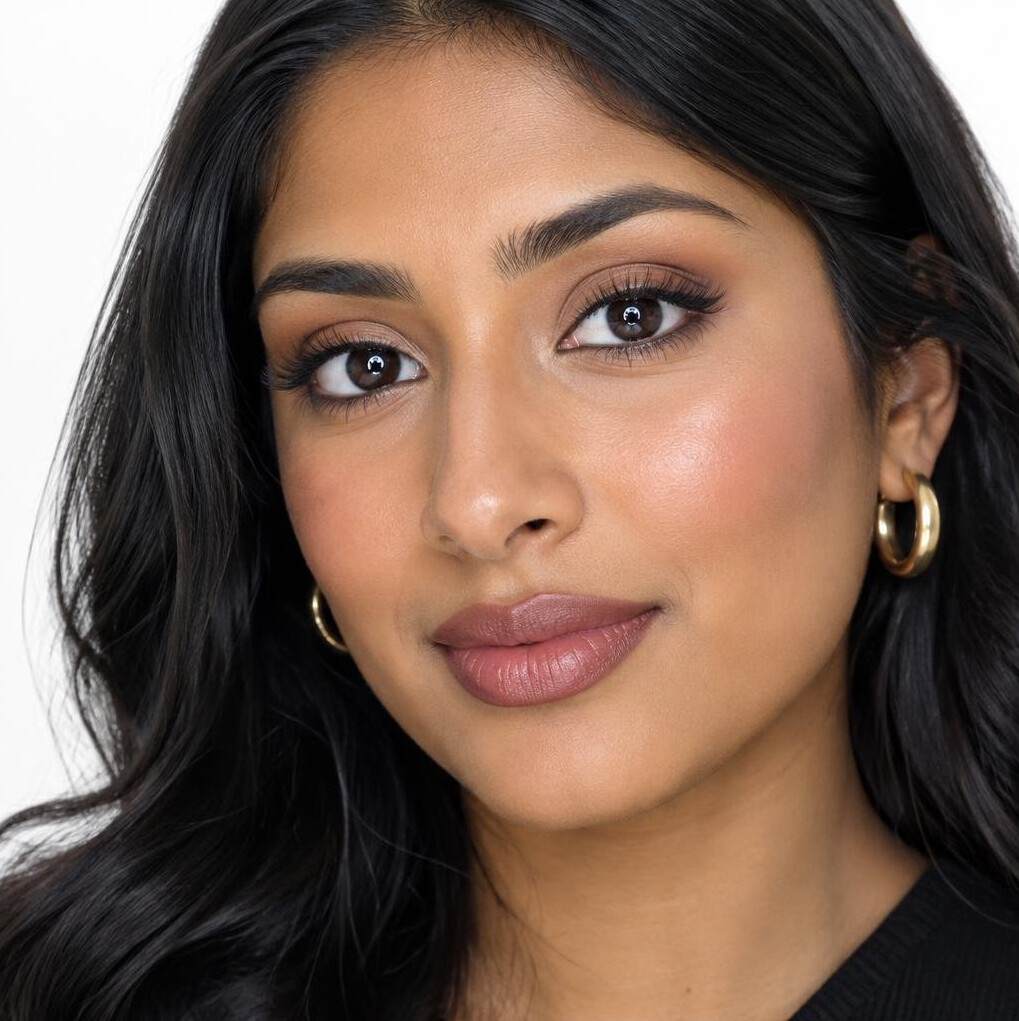 Close-up beauty photograph of a woman's face with makeup